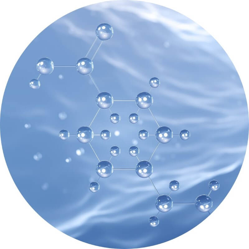 Illustratie van een tranexaminezuurmolecuul voor blauwe vloeistof