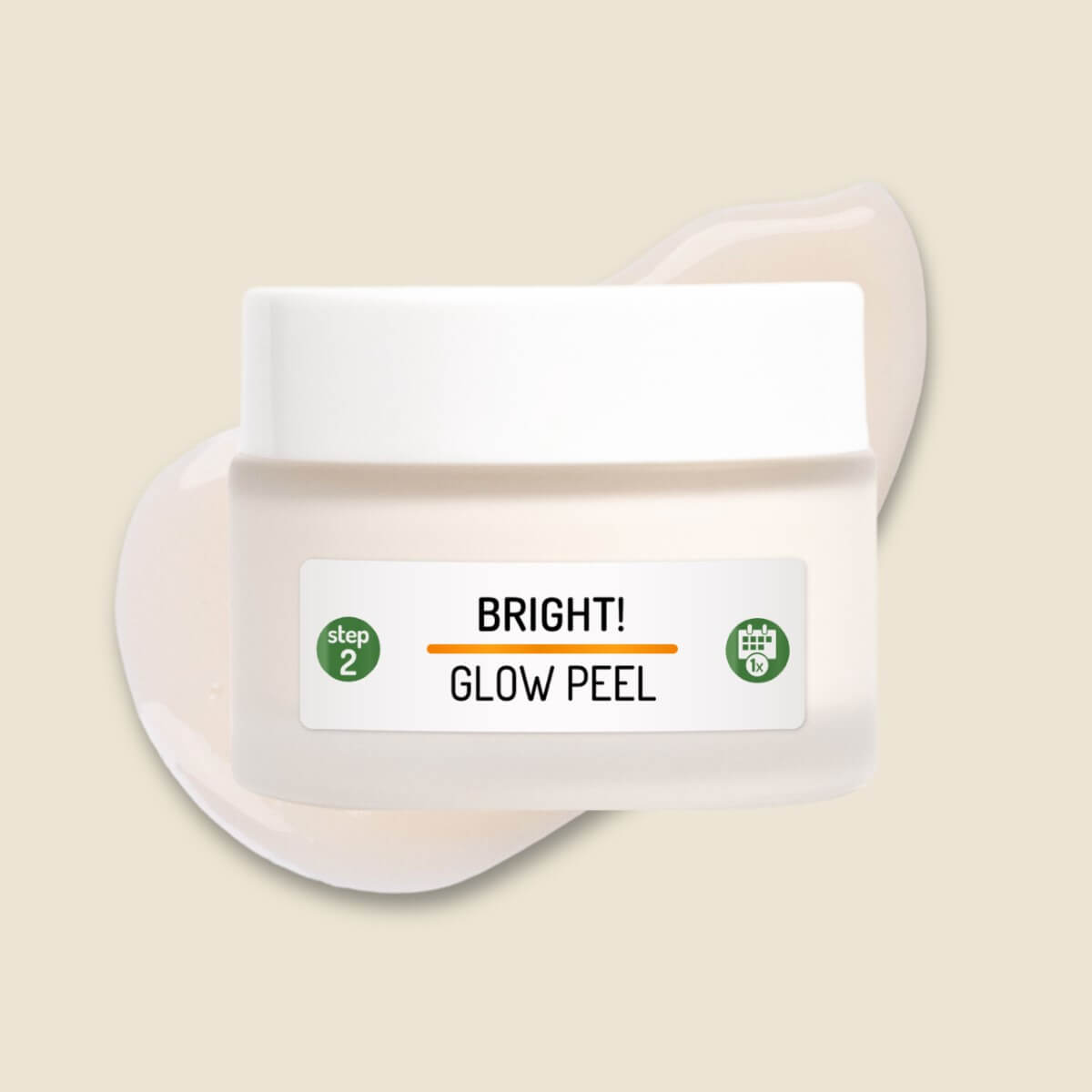 Tiegel der Bright! Glow Peel Gesichtsmaske mit Fruchtsäuren, mit Textur im Hintergrund